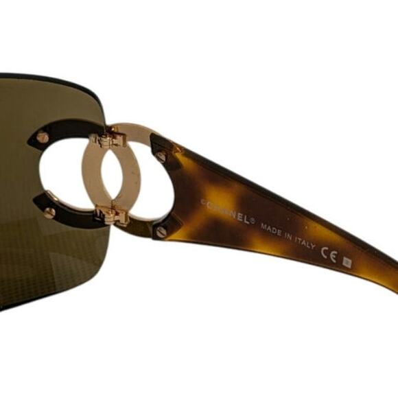 Chanel Tortoise Shell Shield CC Sunglasses Y2K Vintage Brown & Gold 4124 - Picture 6 of 9